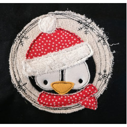 Stickdatei - Winterfreunde Doodle Appli Pinguin Kranz